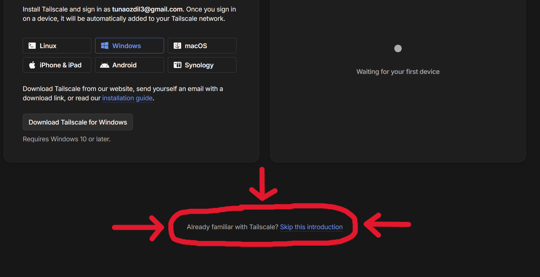 Tailscale skip introduction
